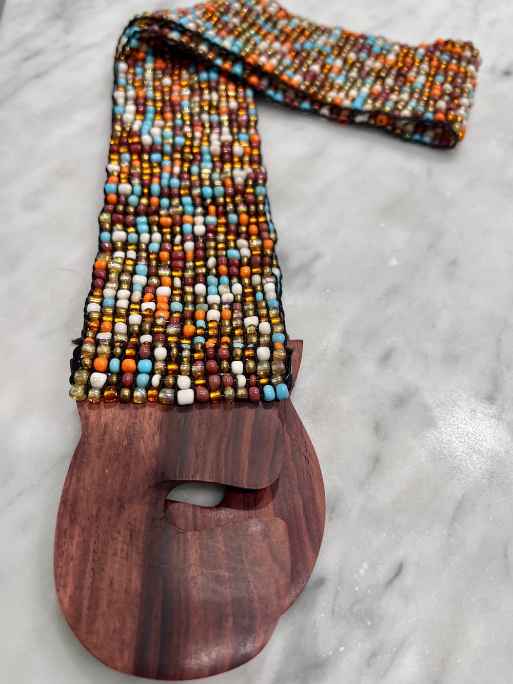 Multicolor Beaded Belt with Wooden Coconut Buckle-Stretch